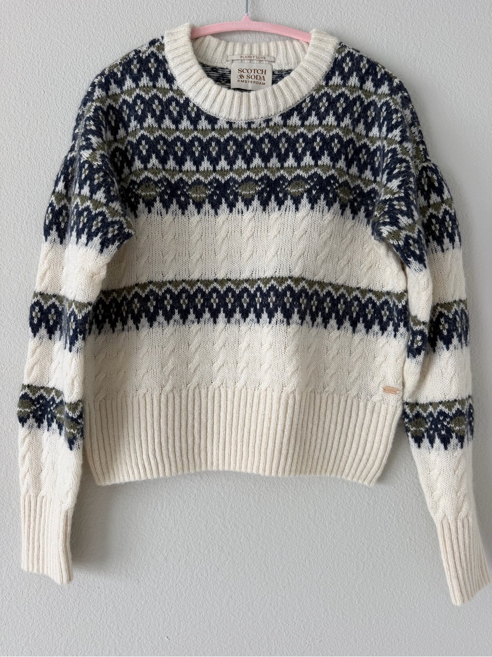 Scotch & Soda Planet Love Women’s Fair Isle Cable Knit Sweater Wool Alpaca Blend